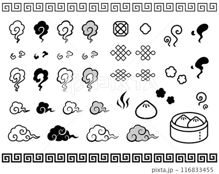 中華風をイメージした煙のイラスト素材セット 中華風をイメージした煙のイラスト素材セット 116833455
