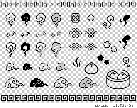 中華風をイメージした煙のイラスト素材セット 中華風をイメージした煙のイラスト素材セット 116833455