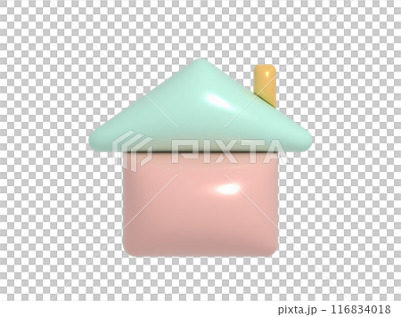 3Dの家のシェイプ　かわいいパステルカラー 116834018