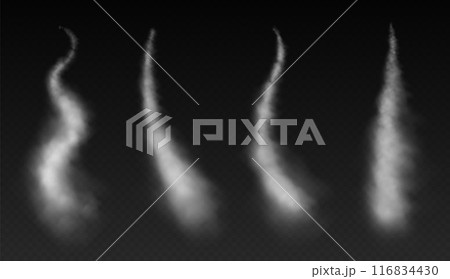 Smoke trails, airplane condensation trails, contrails left by a rocket or a jet, steam lines from fast motion of a plane Smoke trails, airplane condensation trails, contrails left by a rocket or a jet, steam lines from fast motion of a plane 116834430