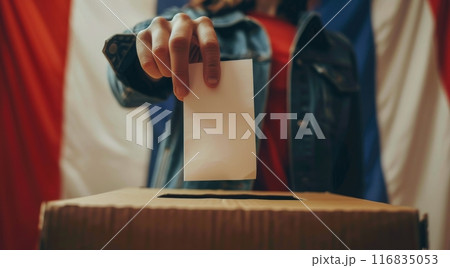 Person Voting in Ballot Box 116835053