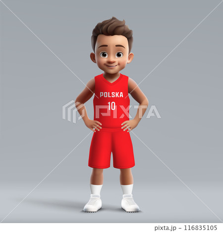 3d cartoon basketball player in Poland national team kit. 116835105
