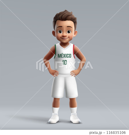 3d cartoon basketball player in Mexico national team kit. 116835106