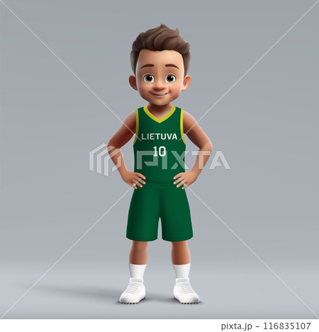 3d cartoon basketball player in Lithuania national team kit. 116835107