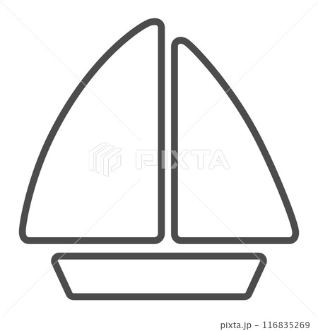 シンプルなヨットの線画のベクターアイコンイラスト素材 116835269