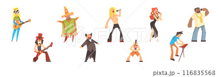 People Musicians Playing Musical Instrument and Singing Vector Set 116835568