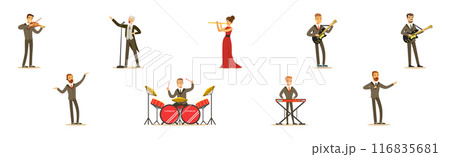 People Musician and Singer Performing on Stage Vector Set 116835681
