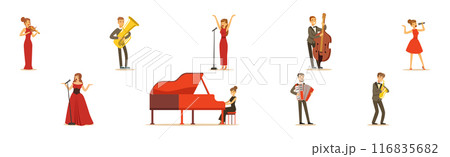 People Musician and Singer Performing on Stage Vector Set People Musician and Singer Performing on Stage Vector Set 116835682