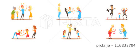Street Entertainer and Performer Acting Show Trick Vector Set 116835704