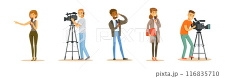 News Program Crew of Professional Cameraman And Journalist Vector Set News Program Crew of Professional Cameraman And Journalist Vector Set 116835710