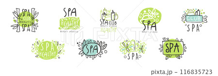 Spa Club and Beauty Studio Label and Logo Design Vector Set Spa Club and Beauty Studio Label and Logo Design Vector Set 116835723