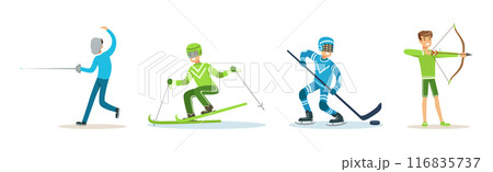 Athletic Man Character Enjoy Sport Activity Vector Set 116835737