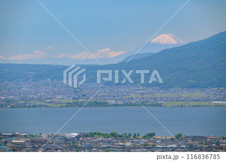 富士山と諏訪湖【塩嶺御野立公園展望台より撮影】 富士山と諏訪湖【塩嶺御野立公園展望台より撮影】 116836785