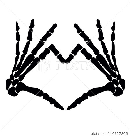 Romantic Skeleton Arm Illustration for Halloween. Love and Support Symbol in Hand Drawn Style for Greeting Cards. Vector illustration Romantic Skeleton Arm Illustration for Halloween. Love and Support Symbol in Hand Drawn Style for Greeting Cards. Vector illustration 116837806