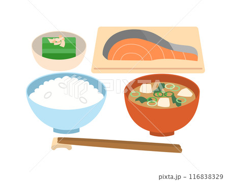 日本の朝食をイメージしたイラスト　お箸付きバージョン 116838329