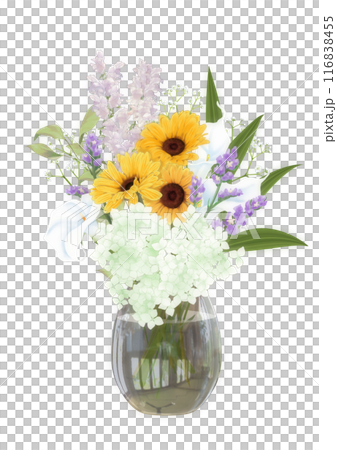 ガラス花瓶に挿したガーベラ 116838455