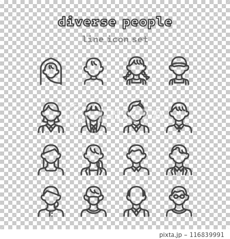 diverse peoples vector line icon set 116839991