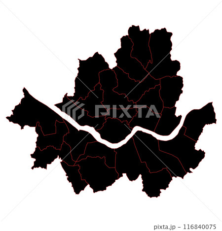 Seoul outline map. Seoul City gu or districts map, administrative map of the South Korean Seoul City 116840075