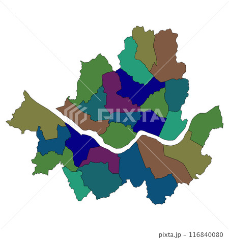 color map of Seoul City gu or districts, administrative map of the South Korean Seoul City 116840080