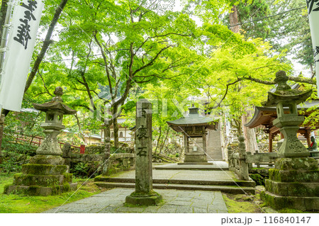 岐阜県揖斐川町 新緑の谷汲山華厳寺の参道にある百度石 岐阜県揖斐川町 新緑の谷汲山華厳寺の参道にある百度石 116840147