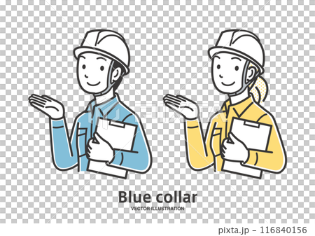 Male and female field workers guiding Male and female field workers guiding 116840156