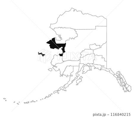 Map of Nome borough in Alaska state on white background. single borough map highlighted by black colour on Alaska map. UNITED STATES, US 116840215