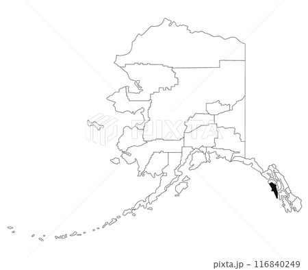 Map of Sitka borough in Alaska state on white background. single borough map highlighted by black colour on Alaska map. UNITED STATES, US 116840249