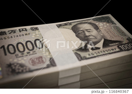 日本の新紙幣。500万円の束のネガティブなイメージ 日本の新紙幣。500万円の束のネガティブなイメージ 116840367