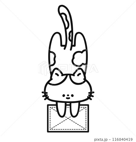 雑巾がけをする可愛い猫・線画 116840419