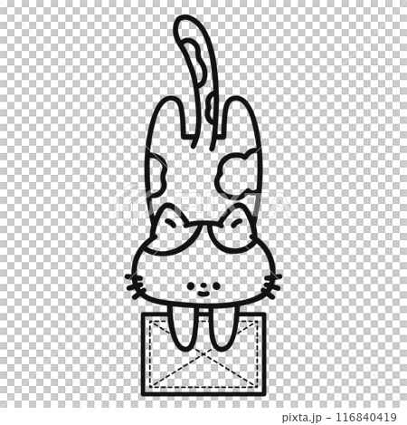 雑巾がけをする可愛い猫・線画 116840419