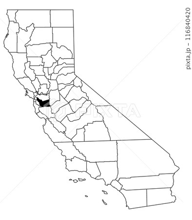 Map of Alameda County in California state on white background. single County map highlighted by black colour on California map. UNITED STATES, US 116840420