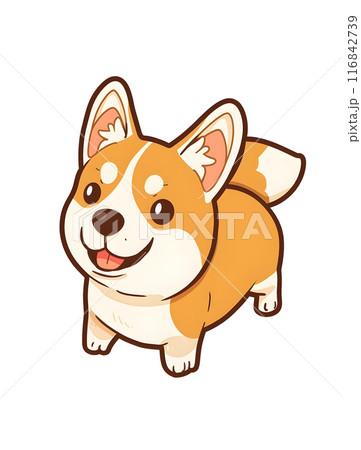 The adorable Corgi dog in this animated cartoon is ideal for childrens shows, petthemed projects, and heartwarming films, spreading joy and cheer with its friendly and playful nature 116842739