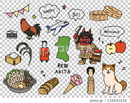 秋田の手描きイラストセット 116842830
