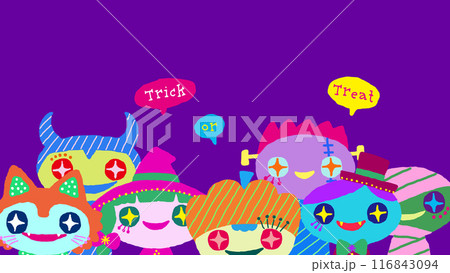 ハロウィンでお菓子がほしいちびっこモンスターたち 116843094