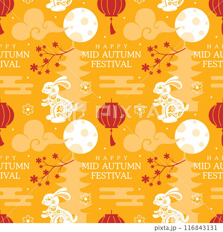Mid Autumn Seamless Pattern Design with Decorative Elements in Hand Drawn Cartoon Flat Illustration Template Mid Autumn Seamless Pattern Design with Decorative Elements in Hand Drawn Cartoon Flat Illustration Template 116843131