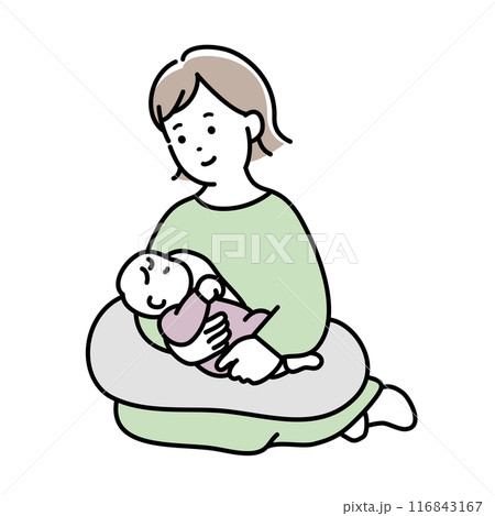 授乳する若いお母さんと赤ちゃんのイラスト素材 116843167