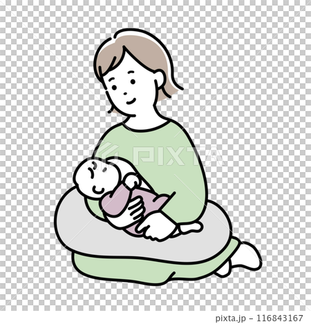 授乳する若いお母さんと赤ちゃんのイラスト素材 116843167