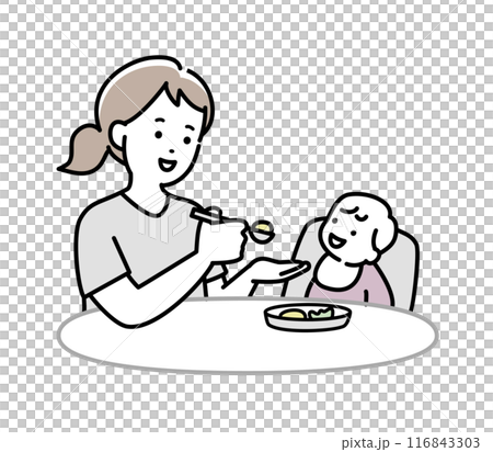 赤ちゃんに食事を与える母親のイラスト素材 116843303