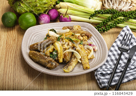 Roasted Thai eggplant with onion 116843429