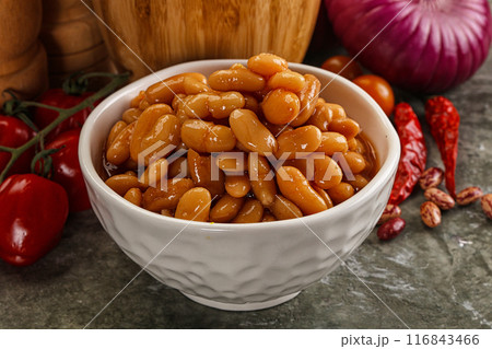 Canned beans in tomato sauce Canned beans in tomato sauce 116843466