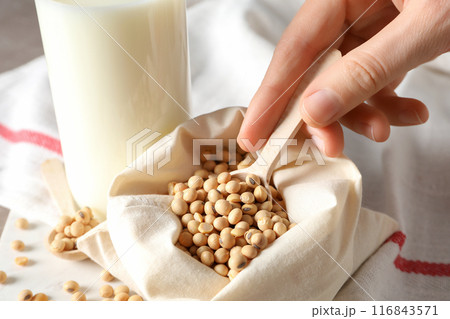 Soy and milk, concept of healthy food and drink 116843571