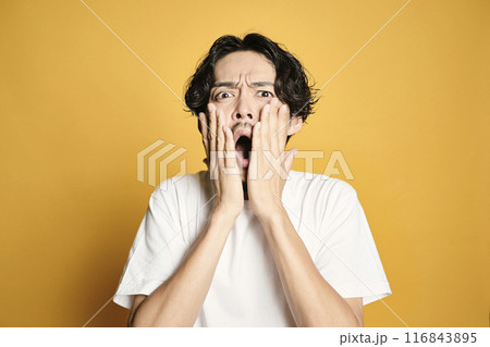 カラーバッグでポーズをする男性 116843895