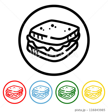 Sandwich icon vector illustration design element with four color variations. Sandwich icon Isolated on White Background. Vector illustration. All in a single layer. Elements for design. Sandwich Icon 116843985