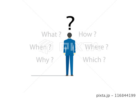 後ろ姿の疑問を感じるビジネスマンと英語の疑問詞 後ろ姿の疑問を感じるビジネスマンと英語の疑問詞 116844199