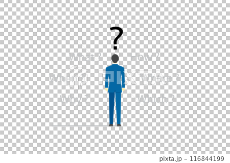後ろ姿の疑問を感じるビジネスマンと英語の疑問詞 後ろ姿の疑問を感じるビジネスマンと英語の疑問詞 116844199