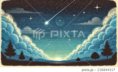 月夜の夜空に輝く星の夜 月夜の夜空に輝く星の夜 116844317