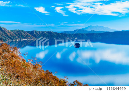 北海道 紅葉の摩周湖　～摩周ブルーの湖面と紅葉の彩り～ 116844469