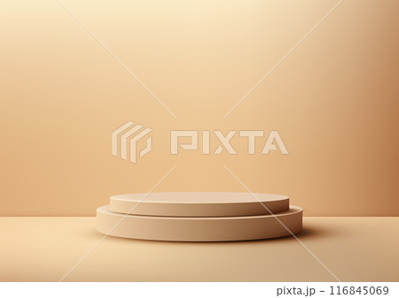3D Beige Podium on Beige Background, Modern Style Product Display Mockup for Showroom Showcase 3D Beige Podium on Beige Background, Modern Style Product Display Mockup for Showroom Showcase 116845069