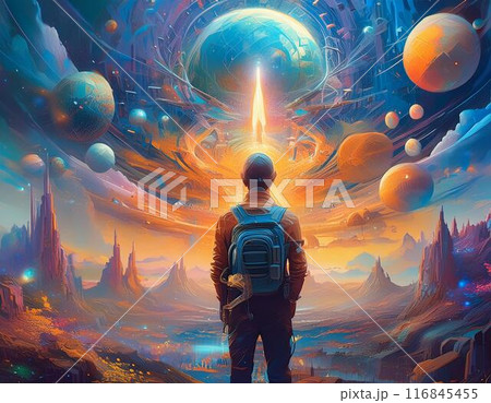 どこかの宇宙で繁栄する文明の風景	 116845455