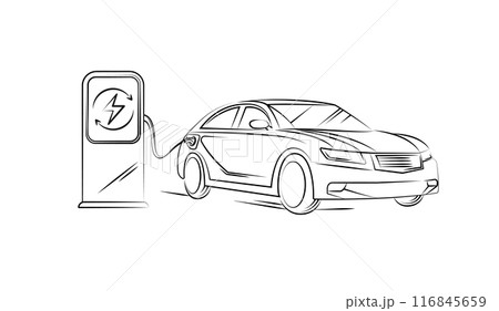 Electric car line with charging stations by sketch in concept of green. renewable energy and eco power produced from sustainable source. EV plugin station. technology electric car. vector design. Electric car line with charging stations by sketch in concept of green. renewable energy and eco power produced from sustainable source. EV plugin station. technology electric car. vector design. 116845659